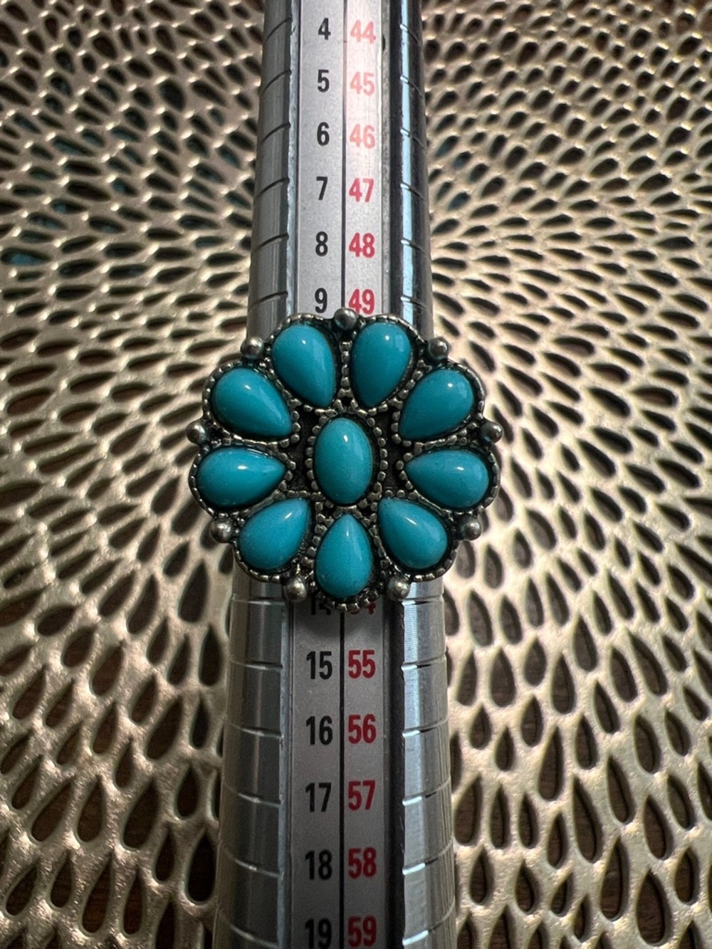 Turquoise Floral Cluster Statement Ring - Blue